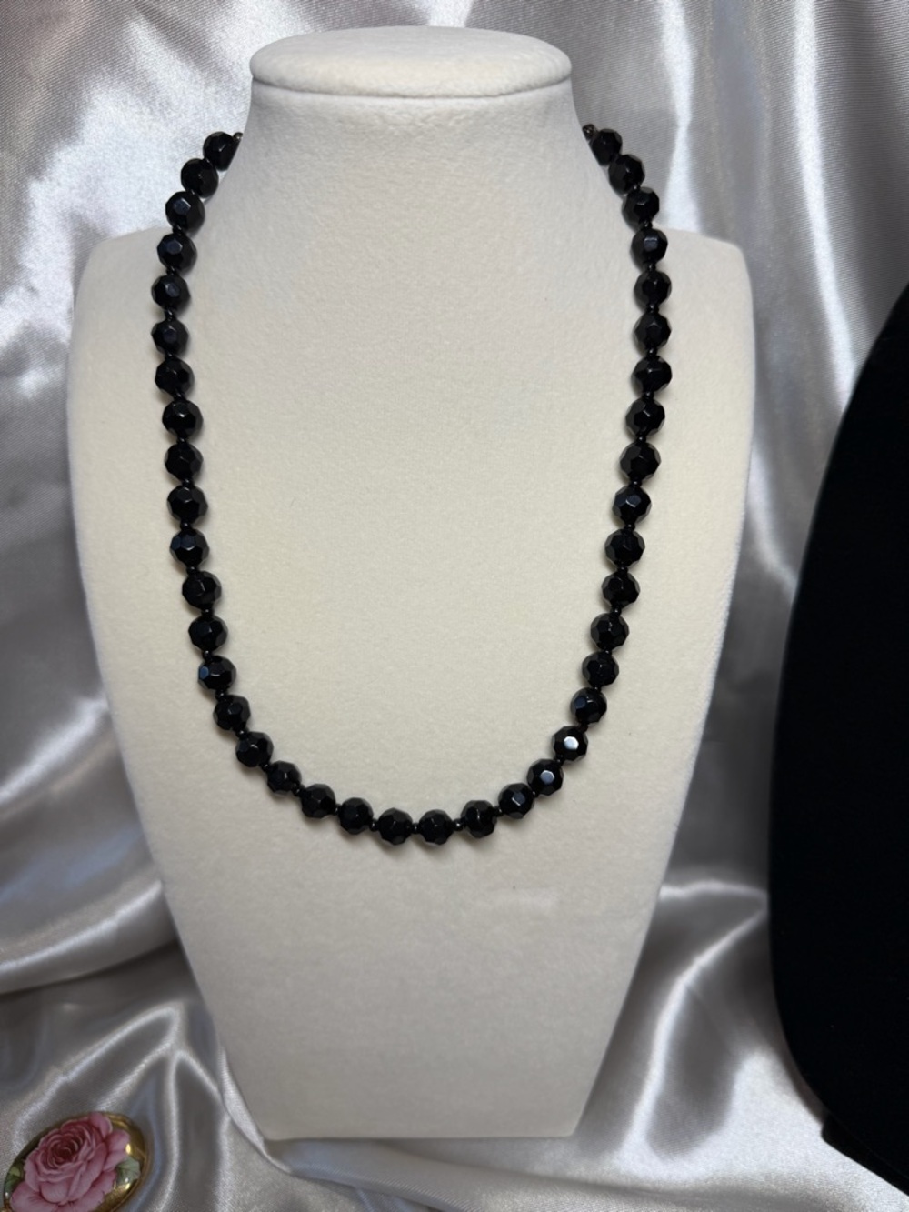 Dainty Faceted Black Glass Bead Necklace - 1oz Minimalist Layering Chain